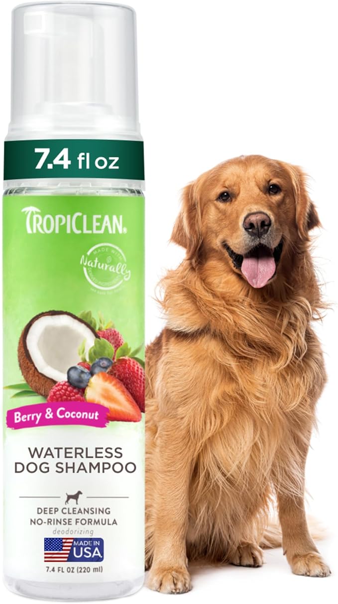 TropiClean No Rinse Waterless Dog Shampoo, Berry & Coconut Scent, 7.4oz
