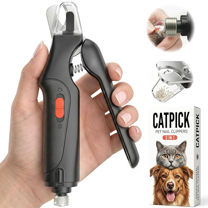 CATPICK 2-in-1 Cat Nail Clippers & Dog Nail Clippers Trimmers for Large Medium Small Dogs Cats Claw Trimmer Quick Sensor and Safety Guard USB Rechargeable with 2 LED Lights Dogs Nail Trimmer