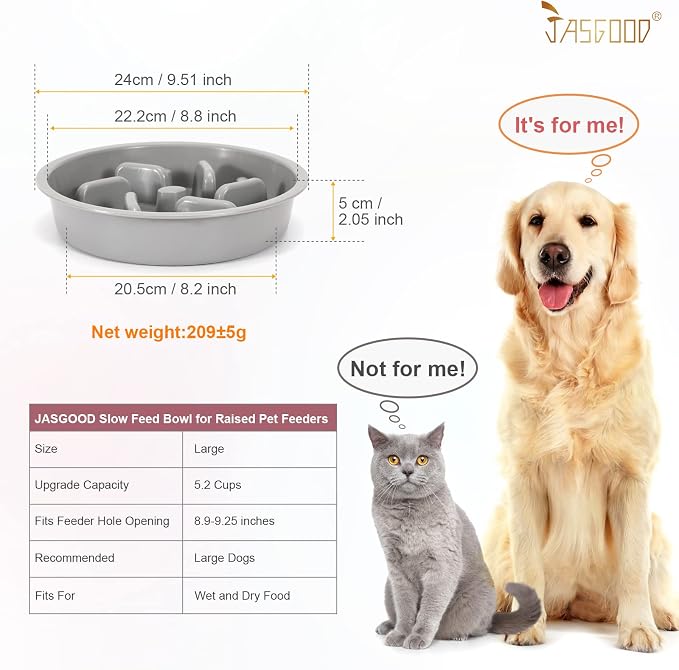 JASGOOD Largr Dog Slow Feeder Bowl - Reduce Slip Puzzle Bowl for Elevated Diners - Gray, Fit Opening 8.9"-9.25" (Pack of 2)