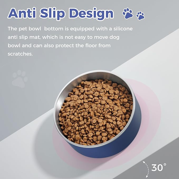 WENBOKMIN Dog Bowl, Stainless Steel Dog Food and Water Bowl with Non Slip Quiet Bottom, Easy to Clean, Dishwasher Safe, 40oz, Blue