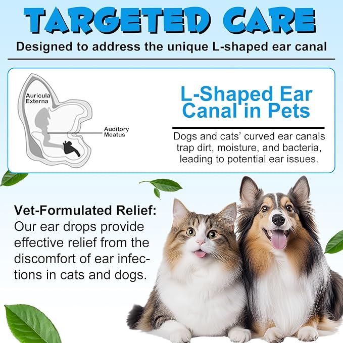 NenMaoKeNu Cat & Dog Ear Infection Treatment Drops, Ear Cleaner to Soothe and Relieve Itchness, with 1% Hydrocortisone for Dog Ear Infections, Prevents Inflammatio, Treats Ear Infections- 2.02 Fl.Oz