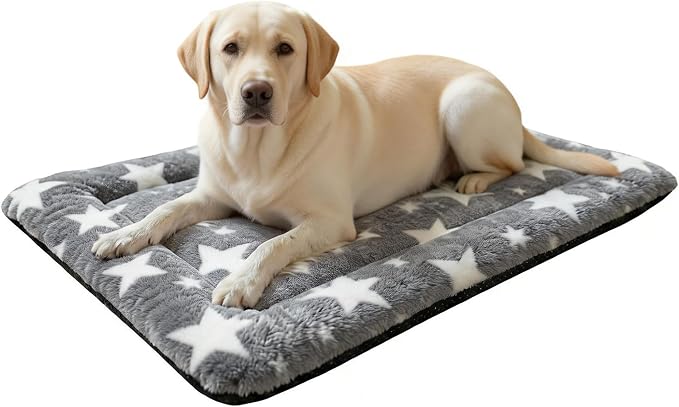 Washable Dog Bed Mat With Anti-Slip Bottom, Deluxe Plush Memory Foam Crate Pad & Waterproof Outdoor Kennel Mat For Dogs & Cats-Durable Crates Beds, Large Medium Small Puppy Size 36" x 24",Grey