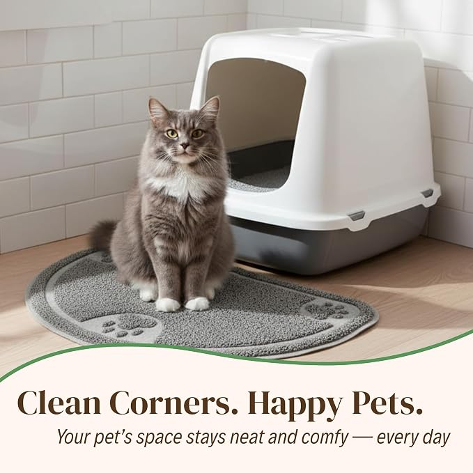 Evelots Small Cat Litter Trap Mat, Waterproof, Non-Slip, Washable, Gray | Soft absorbent mat traps litter and mess, protects floors from urine and moisture, stays in place and is machine washable.