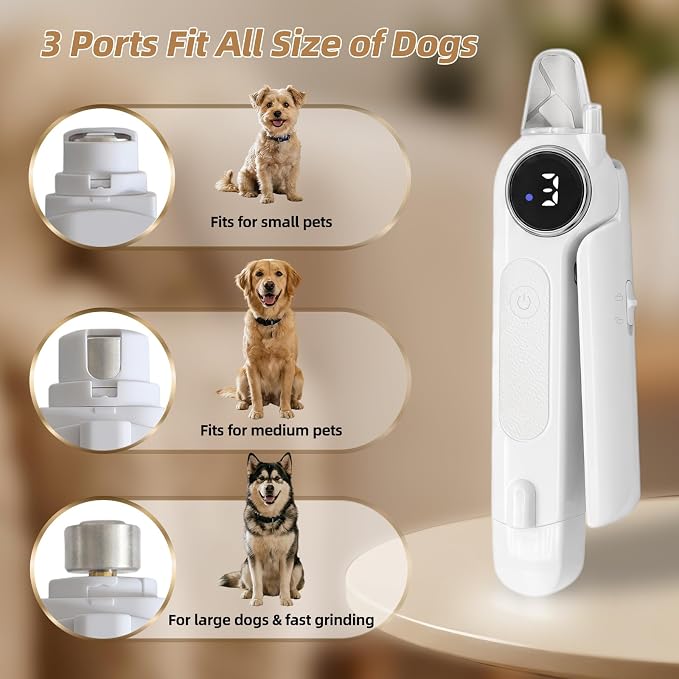 2-in-1 Quiet Electric Pet Nail Clipper & Grinder with Light for Dogs Cats | 3-Speed Grinding, Nail Catcher, Safety Guard, Low-Noise Motor, USB Rechargeable Design for Stress-Free Home Grooming