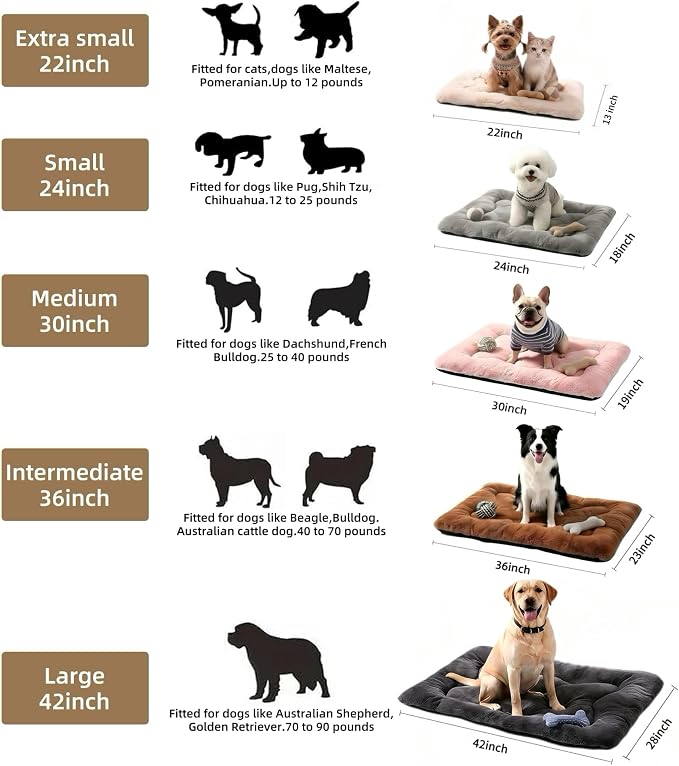 Dog Bed 42" for Metal Crate Pad,Washable Sleeping Mat for Medium/Large Pets | Soft faux rabbit fur, non-slip,machine wash/dry, plush cushioning, for crates, floors & travel, multiple sizes for all breeds