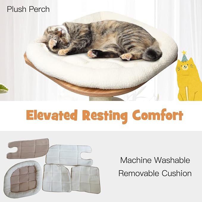 69 Inches Tall Cat Tree, Modern Wooden Cat Tower with Sisal Scratching Posts, Double-Entry Cat Condo, Multiple Jumping Platforms with Removable Soft Pads, Ideal for Indoor Cats Large Adult