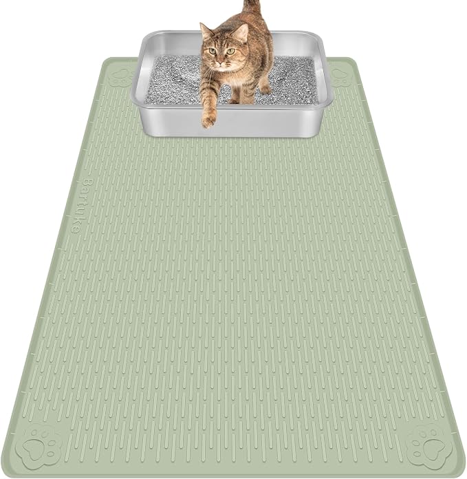 Silicone Cat Litter Mat for Litter Box 34”x22” Large Cat Mat, Green | Waterproof, Non-Slip, Leak-Proof Rug Mat with Lip, Easy to Clean, Extra Large Litter Catcher Mat for Floor
