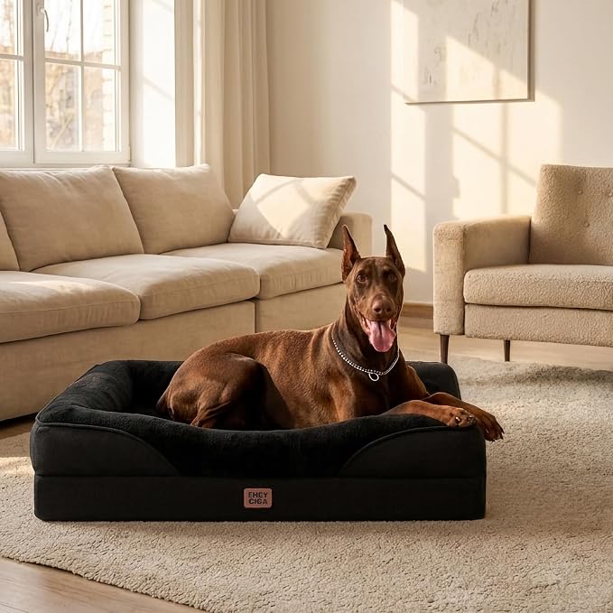 EHEYCIGA Orthopedic XXL Dog Bed for Large Sized Dog, 52x41 Inch Extra Large Memory Foam Dog Couch Bed with Sides, Waterproof Liner & Washable Removable Cover, Bolster Pet Sofa, Black
