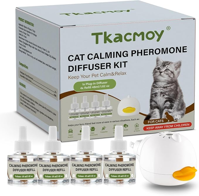 Cat Calming Diffuser, 4-in-1 Pheromone Refills for Anxious Cats, 120-Day Continuous Stress Relief for Multi-Cat Harmony
