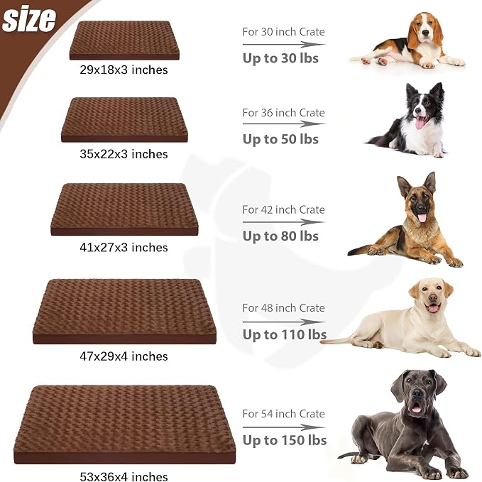 KSIIA Washable Dog Bed for Crate Waterproof for Medium Dogs,35x22 in,Brown | 3in egg crate foam,orthopedic support,Soft rose velvet,3ply waterproof fabric,removable cover,anti-slip base,washable