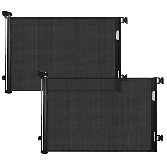(2 Pack) Retractable Baby Gate for Stairs & Doorways,55" Wide x 33.6" Tall Easy Installation Mesh Dog Gate for Indoor & Outdoor Use,Pet and Dog Safety Gate for Hallways(Black)