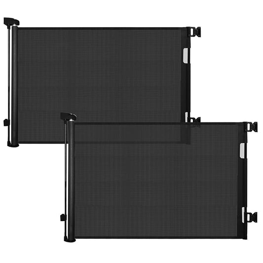 (2 Pack) Retractable Baby Gate for Stairs & Doorways,55" Wide x 33.6" Tall Easy Installation Mesh Dog Gate for Indoor & Outdoor Use,Pet and Dog Safety Gate for Hallways(Black)