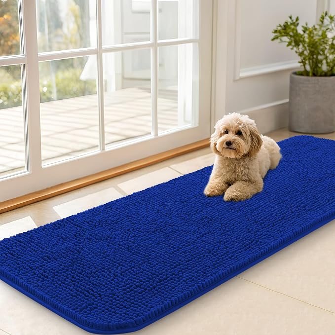 OLANLY Dog Door Mat for Muddy Paws 59x20, Super Absorbent Chenille Mud Mat | Royal Blue, Absorbs Moisture and Dirt, Non-Slip Machine Washable Doormat, Quick-Drying Indoor Entryway Floor Carpet for Dogs