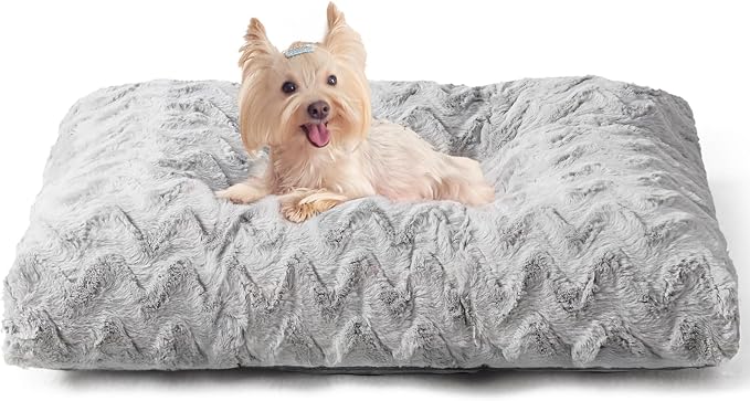 EHEYCIGA Washable Small Dog Bed for Crate 23x18 Inch, Kennel Pad for Puppy Up to 25 lbs, Plush and Comfy Pet Sleeping Mat, Grey