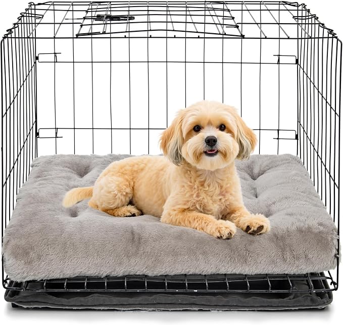 POMIU 2-Pack Dog Bed, Washable Deluxe Plush Crate Beds with Anti-Slip | Machine Washable Kennel Pad Sleeping Mat for Large, Medium and Small Dogs