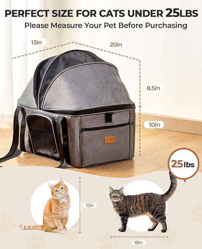 BurgeonNest Top-Expandable Large Cat Carrier, Soft-Sided Cat Bag for Medium & Large Cats Up to 25 lbs, Upgraded Small Dog Car Seat, Pet Travel Bag with Semi-Open Canopy