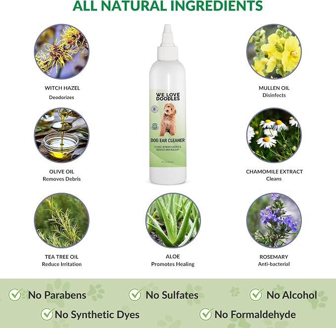 Dog Ear Cleaner, Natural Formula Puppy Ear Wash & Cleaning, Made in USA | Advanced Dog Ear Cleaning, Reduces Itching, Odor & Wax, Ear Drops for Dogs, Golden Doodle & Poodle Ear Flush, Puppy Essential