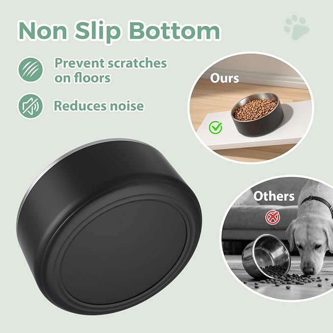 LIHONG Stainless Steel Dog Bowls for Small Medium Sized Dogs Non Slip,Insulated Dog Bowl,Pet Bowl for Food and Water,Rustproof(40oz,Black)