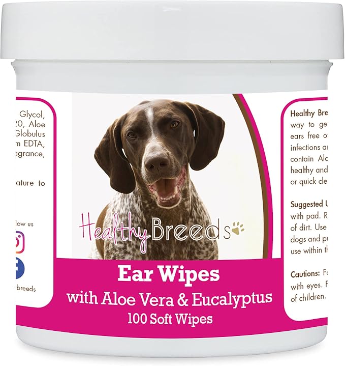 Healthy Breeds German Shorthaired Pointer Ear Cleaning Wipes with Aloe & Eucalyptus for Dogs 100 Count