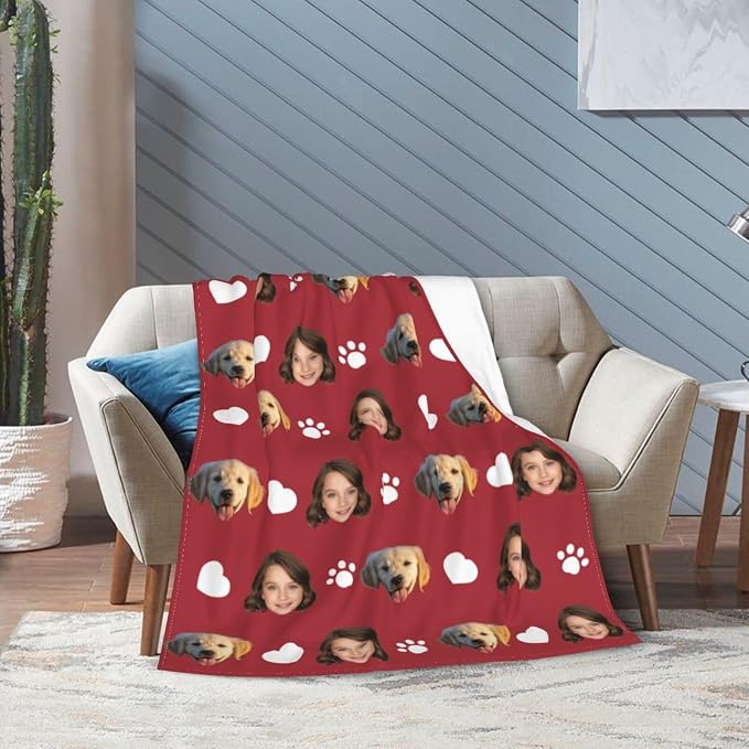 Nxwdwqa Personalized Dog Blanket Throws with Photos, Custom Pet Name Blanket, Dog Gifts for Pet Lovers, Customized Puppy Blanket for Adult Kid Birthday Christmas Fathers Mothers Valentines Gift