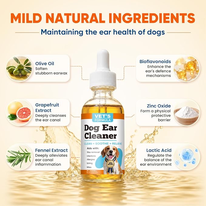 Dog Ear Cleaner and Infection Treatment,Natural Ear Drops for Dogs, Gentle Relief for Itching, Irritation, Wax Build-Up & Infections,Safe Ear Cleaning Solution for All Breeds & Ages | Relieve Ear Itching, Clean Earwax Buildup, Reduce Odor, Mild Formula...