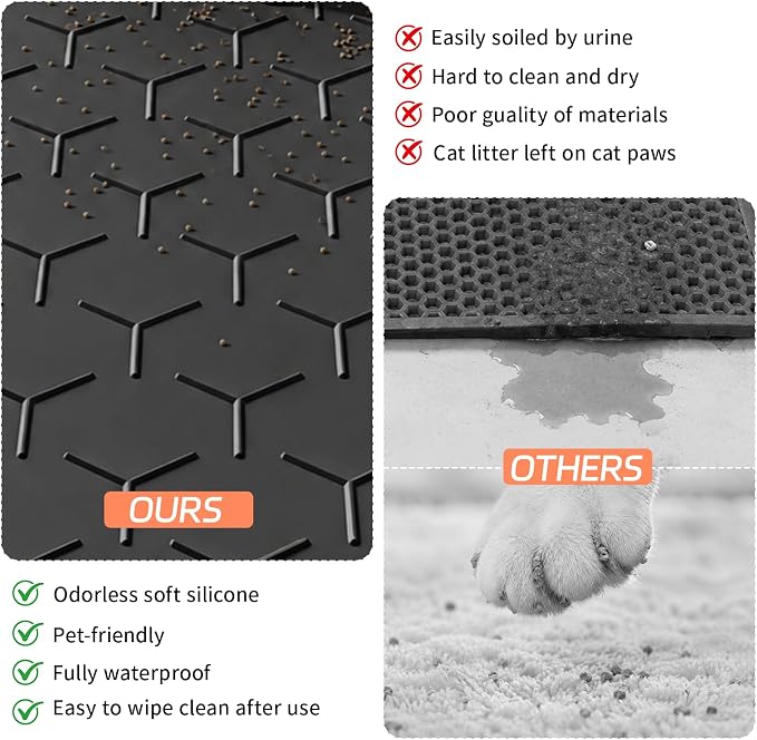 Bulkniu Silicone Cat Litter Mat, 22"x34", Raised Edge Waterproof, Black | Litter Trapping & Recycling, Easy to Clean, Non-Slip, Durable Safe & Odorless, Paw Friendly