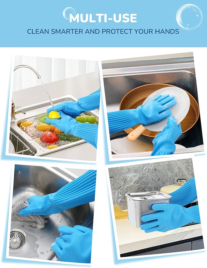 Pecute Silicone Pet Grooming Gloves for Washing Cats Dogs Bath Brush | Extended cuff, 3,000 soft bristles, Gentle massage & deshedding, Dishwasher safe, For large/thick coats, Home/car cleaning