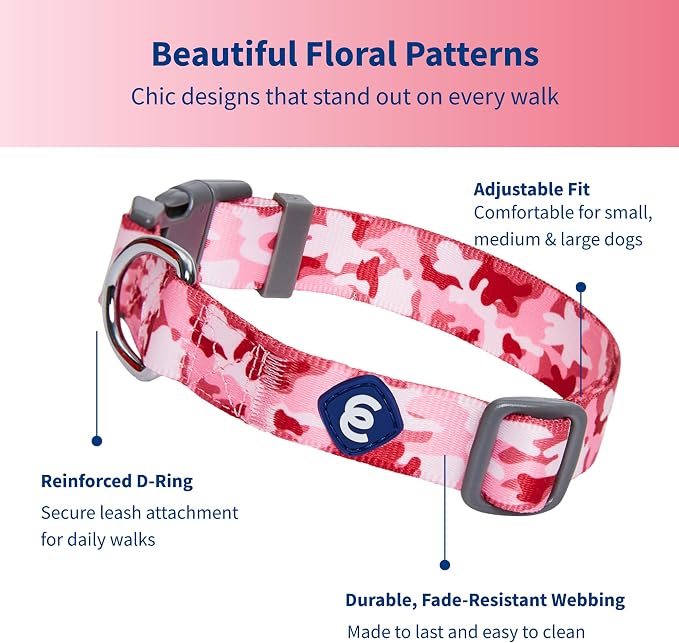 Blueberry Pet Essentials Pink Camo Print Camouflage Adjustable Dog Collar, Large, Neck 18"-26"