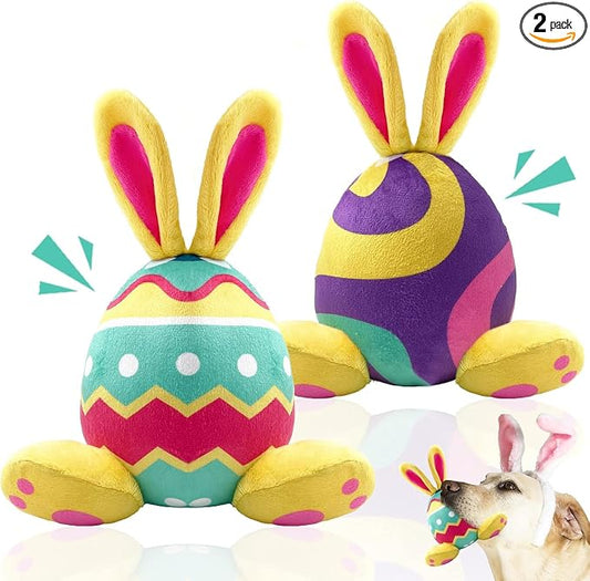 2 Pack Easter Dog Toys, Plush Squeaky Dog Toys, Bunny Shape Stuffed Soft for Small Medium and Large Dogs - Yellow, Only Suitable for Pet Use