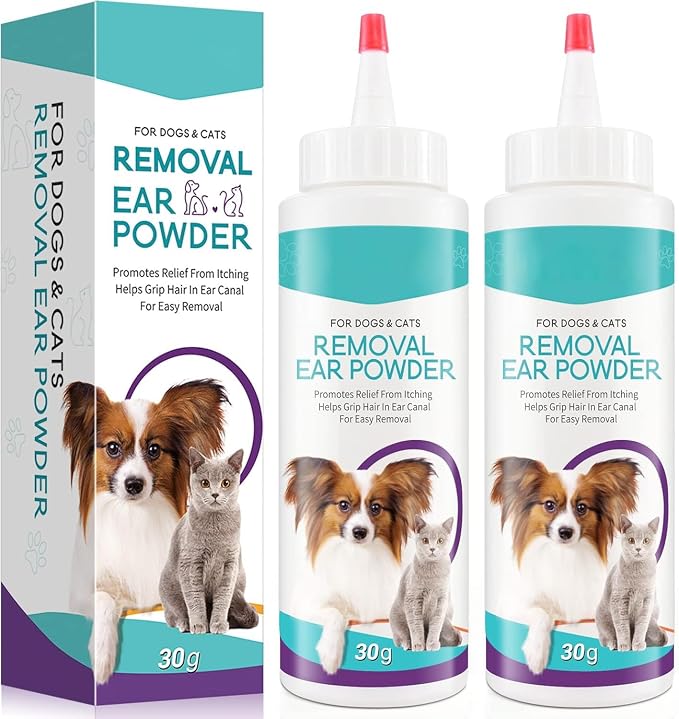 Dog Ear Powder for Hair Removal, Ear Infection Treatment for Dog & Cat,2pcs | Advanced Dog Ear Cleaner, Supports Infection Prone Ears, Gently Removes Ear Wax, Reduce Ear Odor in Pets & Soothes Itchy Ears