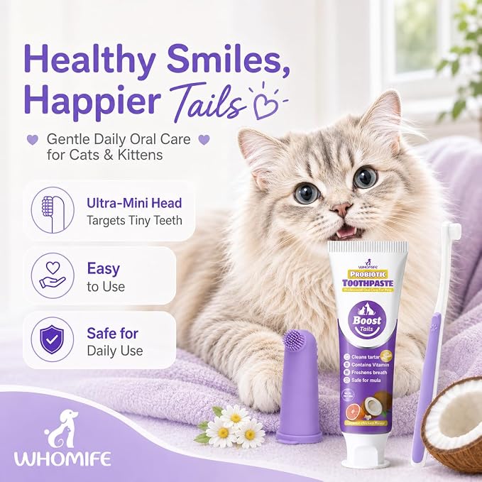 Cat Toothbrush & Toothpaste Kit, Soft & Finger Brushes, 2.5oz | Tiny Teeth Care. Finger-Fit Control. Coconut Chicken Flavor. Easy Brushing for Cats & Kittens. Daily Use.