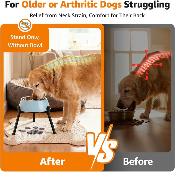 LOOBANI Elevated Dog Bowl Stand Adjustable 8.2"-11" Width for Large Seniors | for Senior & Arthritic Dogs, Reduces Neck Strain, Non-Slip Rubber Feet, Rust-Proof Stand, Easy Clean