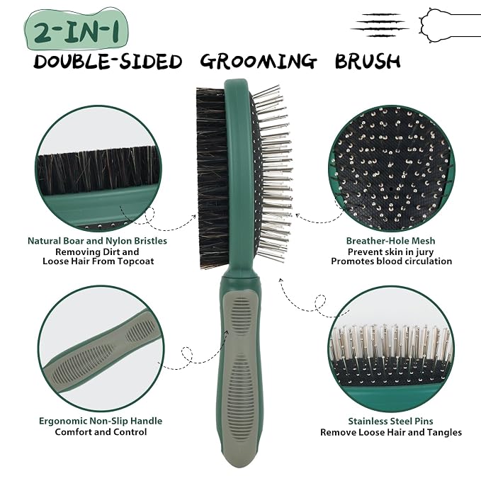 2PCS Pet Grooming and Deshedding Tools | 2-In-1 Double-Sided Cat Brush for Shedding and Bathing, Dogs & Cats Shedding Comb for Long and Short Haired Dogs Cats