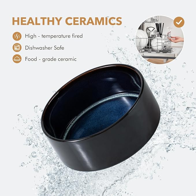 Havniva 7.3" Elevated Dog Bowls Ceramic Raised Dog Bowl with Non-Slip Stand (Acacia Wood) Weighted Dog Food & Water Bowl for Medium Breed Dogs - 5 Cups 41 oz