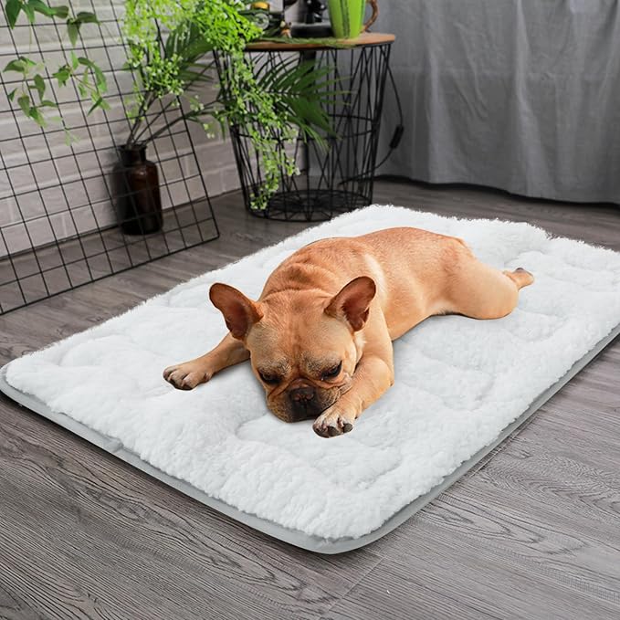 Dog Crate Mat(24" X 18"), Small Dog Bed Pad for Crate | Soft Plush Bed Pad Machine Washable, Sleeping Mat with Anti Slip Bottom