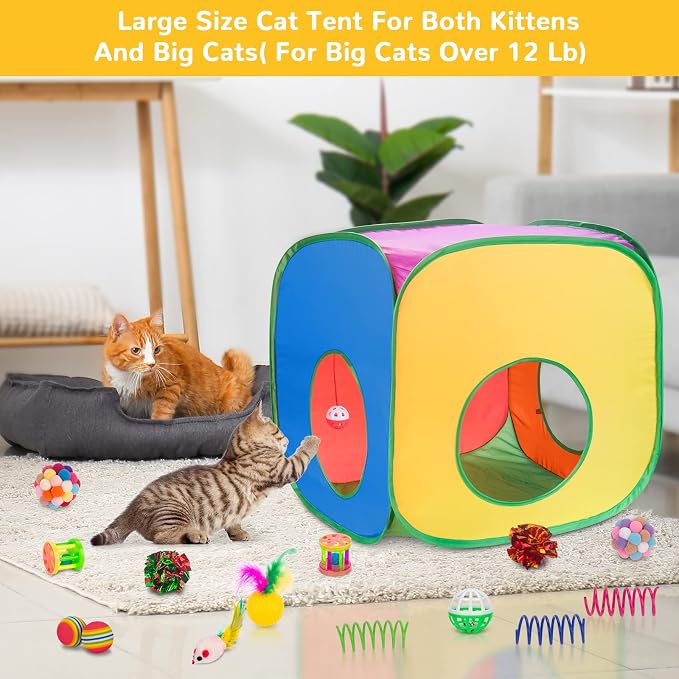 Retro Shaw 33 Pack Cat Toys Set, Interactive Cat Tunnel Feather Wand Kit | Collapsible Cat Tent, For Indoor Cats, Kitten Toys Pack Variety Crinkle Ball Bell Spring Mouse