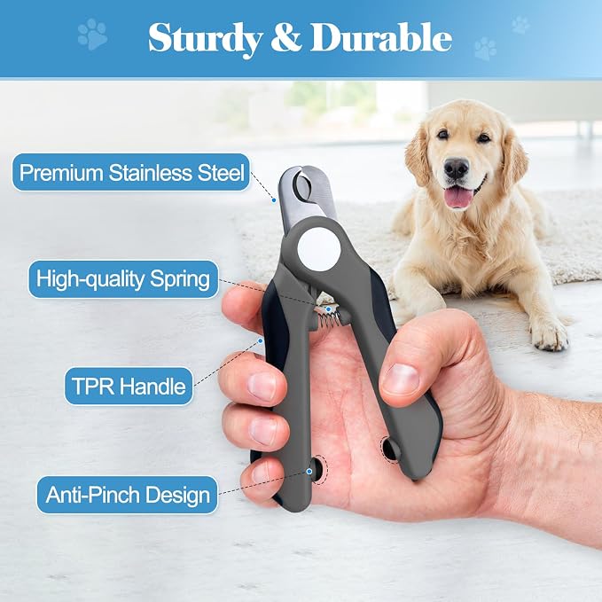 Swihauk Heavy Duty Dog Nail Clippers and Trimmers, Professional Pet Nail Clippers with Nail File for Dogs Cats Small Animal, Claw Clippers with Safety Guard to Prevent Over-Cutting, Gray