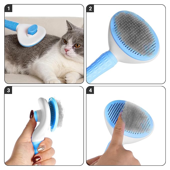1Pc Cat Hair Brush Self Cleaning Slicker Brush with Release Button Pet Grooming Tool Skin Friendly Deshedding Brush for Dogs and Cats Easy Clean Blue 7.48 x 3.94 in