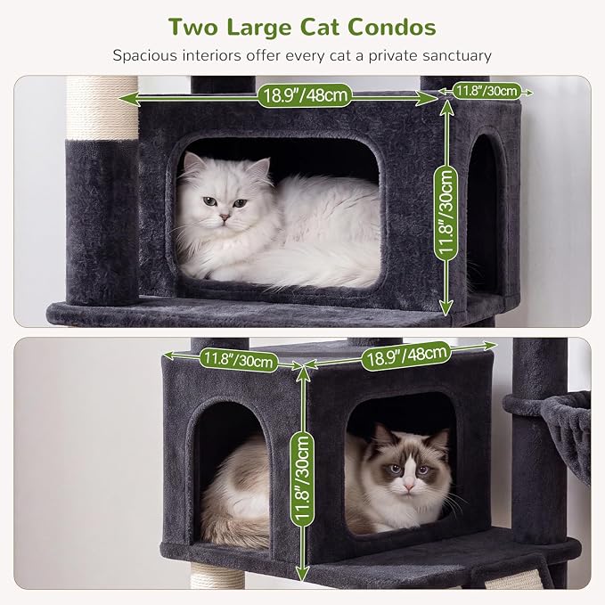 Globlazer 75in Tall Cat Tree Tower for Indoor Cats, F75B, Dark Grey | Large Cat Tree for Indoor Cats Large Adult, Multi-Level Cat Tower with 7 Scratching Posts, 2 Cat Condos, 2 Top Perches