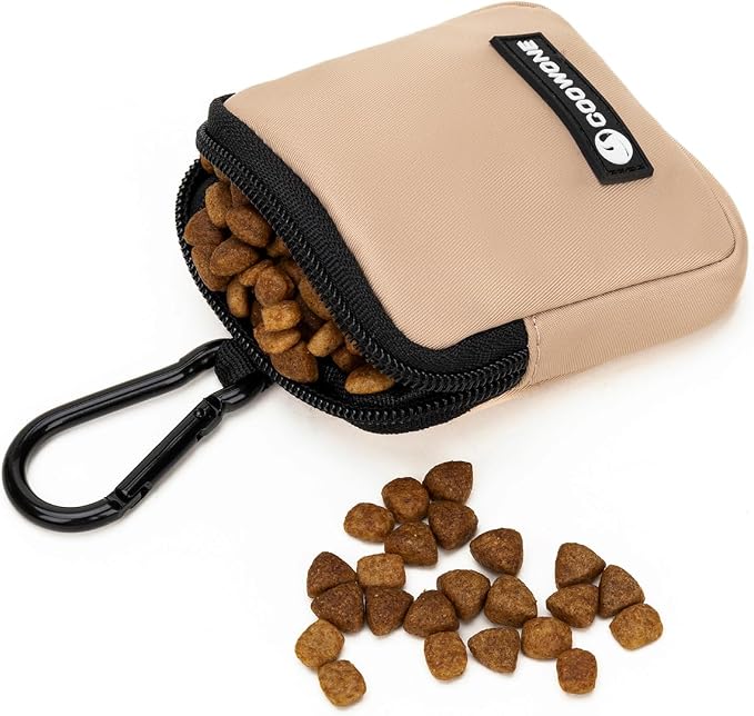 Dog Treat Pouch Pocket Sized Pet Puppy Training Pouch for Dog Training Behavior Aids, Waterproof Nylon Fabric Dog Poop Bag Holder, Hands Free Dog Walking Bag with Metal Carabiner (Coffee)