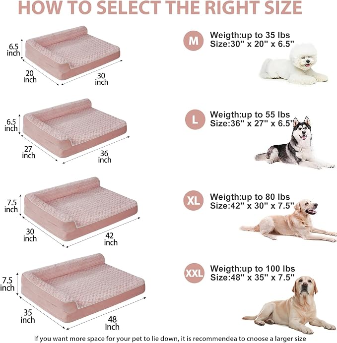 BFPETHOME Orthopedic Washable Dog Bed, Sleeping Couch for Large Senior Dogs | Deluxe Plush Rose Velvet Washable Cover, Egg Crate Foam Support, Waterproof Lining, Non-Slip Bottom, Senior Dogs
