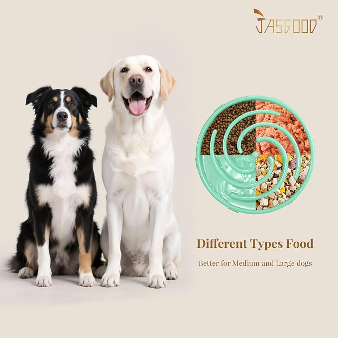 JASGOOD Slow Feeder Dogs Bowl for Medium Dogs,Anti-Gulping Pet Slower Food Feeding Bowls Stop Bloat,Preventing Choking Healthy Design Dogs Bowl, O-Pea Green