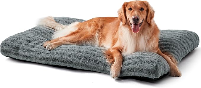 FURTIME Washable XL Dog Bed for Extra Large Dogs, Deluxe Dog Crate Beds | Comfy Fluffy Kennel Pad Anti-Slip Pet Sleeping Mat, Machine Washable Dogs Pillow, 40"x27"x3.5", Gray