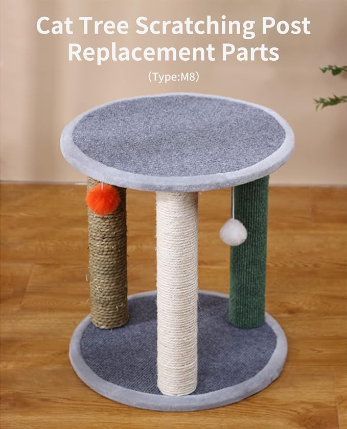 BNOSDM 4 Pcs M8 15”x2.75” Cat Tree Scratching Post Replacement Parts for Indoor Cats Tower Rope Scratch Poles Refill Jute Pole Part for Refurbishment Hemp Gray