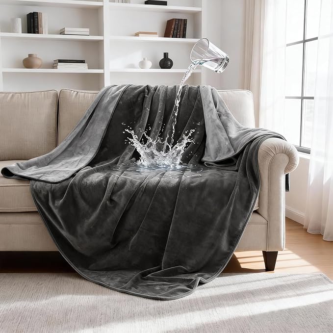 gogobunny Waterproof Blanket for Dogs and Cats, Reversible Flannel Double-Sided Furniture Protector for Couch Sofa Bed Against Spills & Pet Fur (50" x 60", Dark Grey/Light Grey)