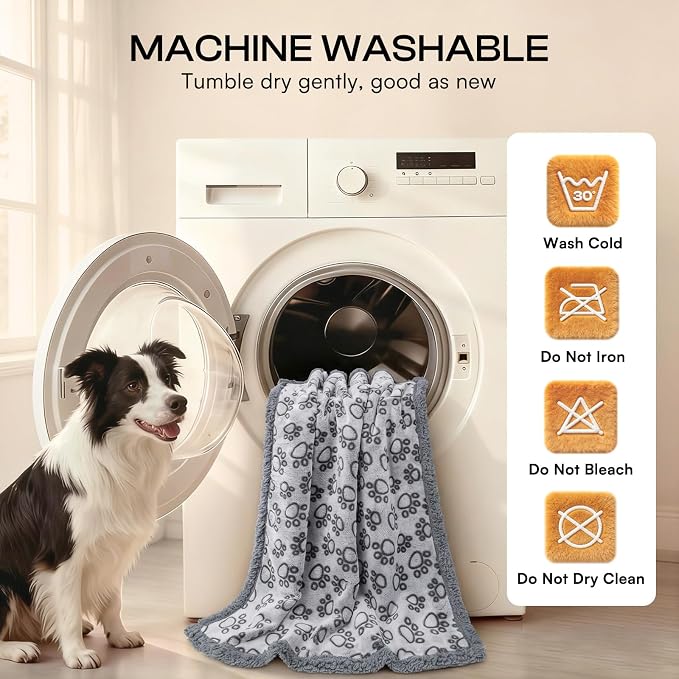 Luciphia Waterproof Pet Blankets for Couch Sofa Bed Cover Liquid Pee Proof Washable Soft Fluffy Large Dog Blanket Reversible Furniture Protection Paw Grey Medium（57" x 40"）