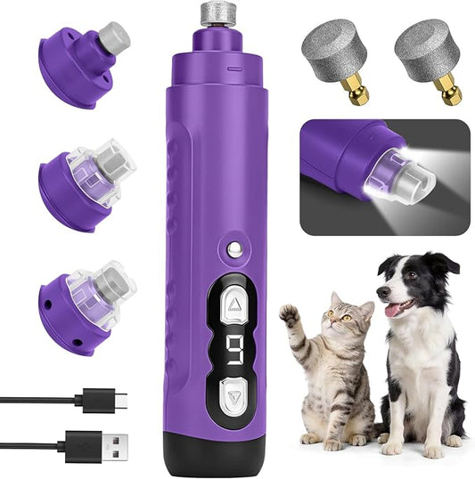 Quiet Dog Nail Grinder Clippers, 9-Speed Pet Nail Trimmer with LED | Low noise, Safety sensor guard, 2 LED lights, USB rechargeable, Professional grooming, Sensitive paws, Dogs cats all breeds