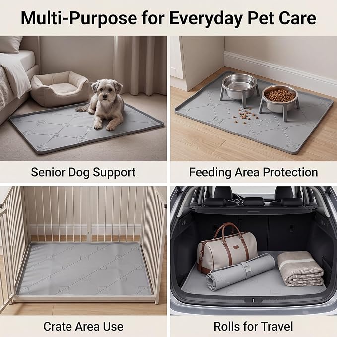 ondware Dog Pee Pad Holder,Silicone Indoor Dog Potty Tray,28x22 in,Gray,Thickened Material,Raised Edge Mat,Completely Leak-Proof, Effectively Protect the Floor, Portable Multi-Use Design.