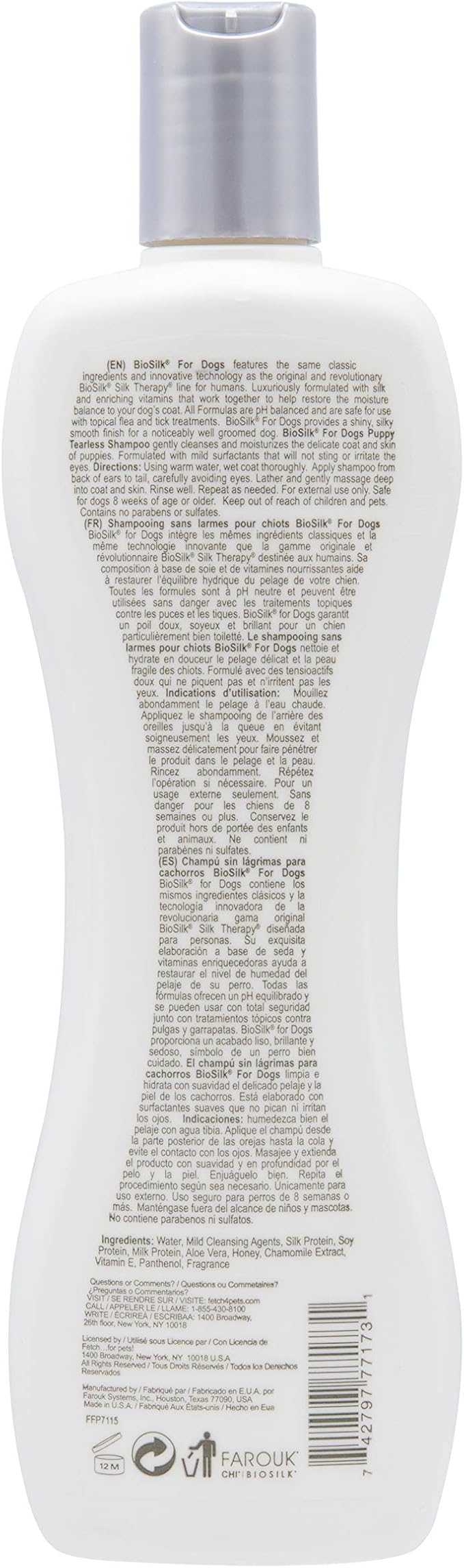 BioSilk for Dogs Puppy Tearless Shampoo Gentle Dog Wash Silk Proteins Paraben Sulfate Free Formula Cleans Conditions Coats Puppies and Dogs Made in USA 12 FL OZ 6 Pack Cruelty Free Made in USA