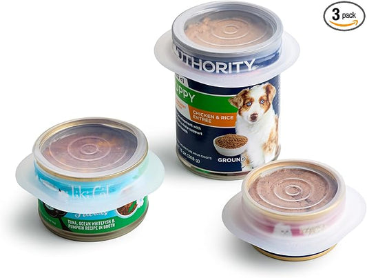 Stasher Pet Reusable Puppy Essentials Dog Food Can Lids, Cat Food Lids for Cans, Airtight Seal, Dog Travel Accessories, Food Grade Silicone Stretch Lids, Freezer & Dishwasher Safe, 3-Pack